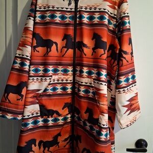 Native American Aztex Horse Patterned Hooded Jacket